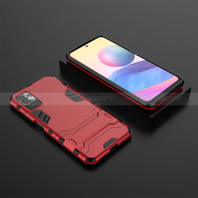 Coque Contour Silicone et Plastique Housse Etui Mat avec Support pour Xiaomi Redmi Note 10 5G Plus