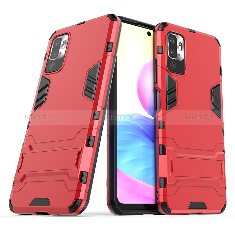 Coque Contour Silicone et Plastique Housse Etui Mat avec Support pour Xiaomi Redmi Note 10 5G Plus