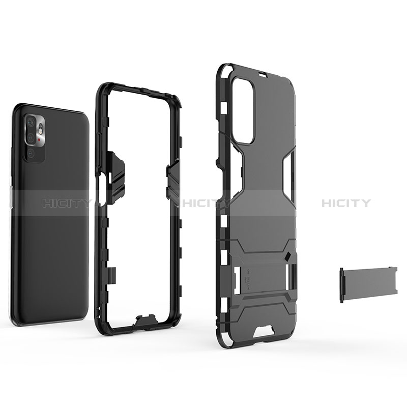 Coque Contour Silicone et Plastique Housse Etui Mat avec Support pour Xiaomi Redmi Note 10 5G Plus