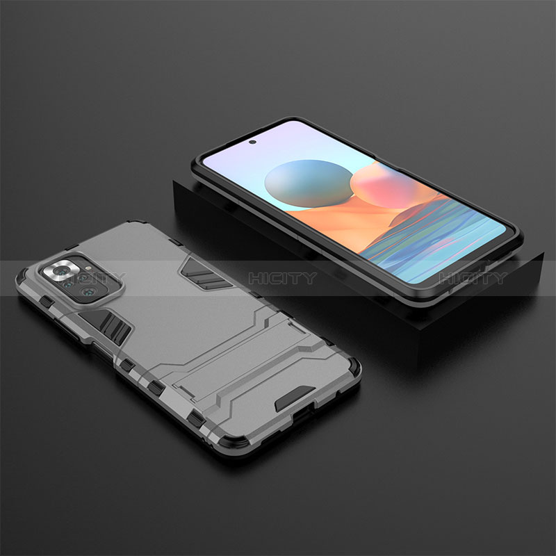 Coque Contour Silicone et Plastique Housse Etui Mat avec Support pour Xiaomi Redmi Note 10 Pro 4G Gris Plus