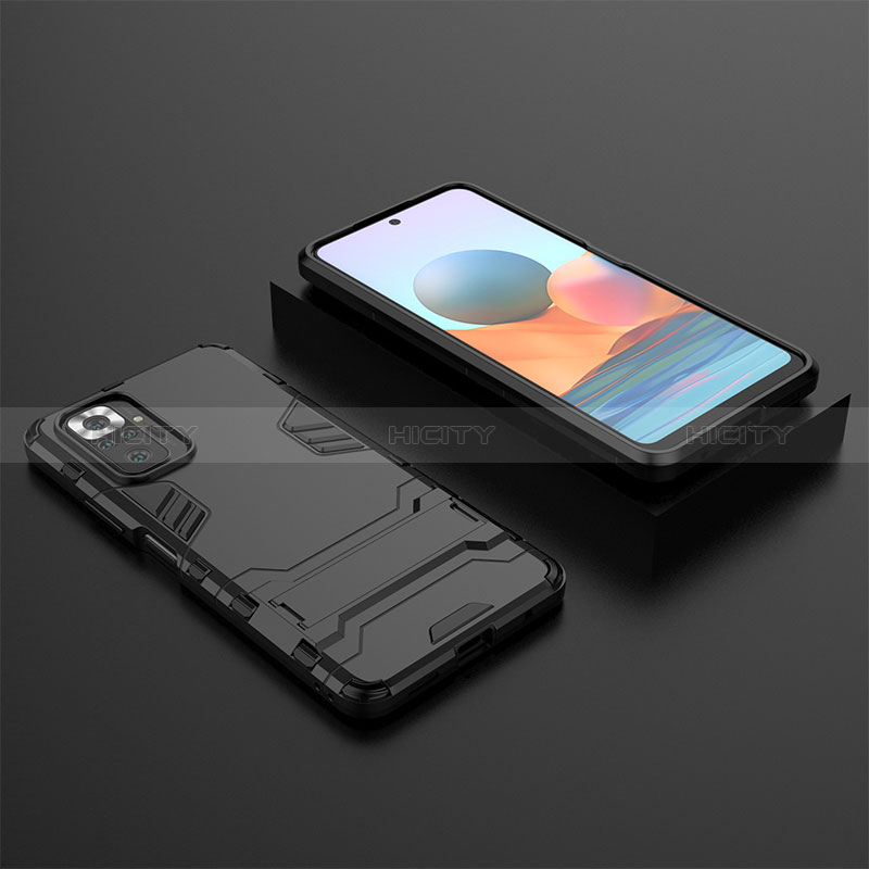 Coque Contour Silicone et Plastique Housse Etui Mat avec Support pour Xiaomi Redmi Note 10 Pro 4G Noir Plus