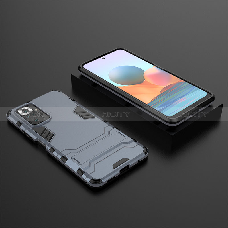 Coque Contour Silicone et Plastique Housse Etui Mat avec Support pour Xiaomi Redmi Note 10 Pro 4G Plus