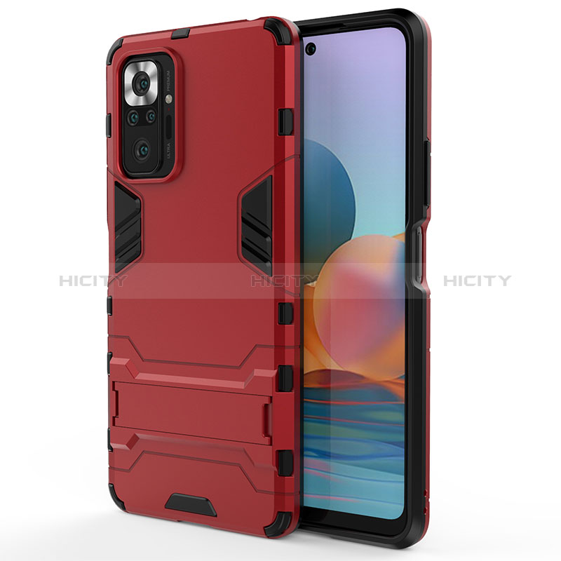 Coque Contour Silicone et Plastique Housse Etui Mat avec Support pour Xiaomi Redmi Note 10 Pro 4G Plus