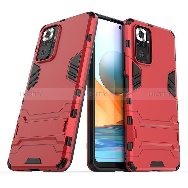 Coque Contour Silicone et Plastique Housse Etui Mat avec Support pour Xiaomi Redmi Note 10 Pro 4G Plus