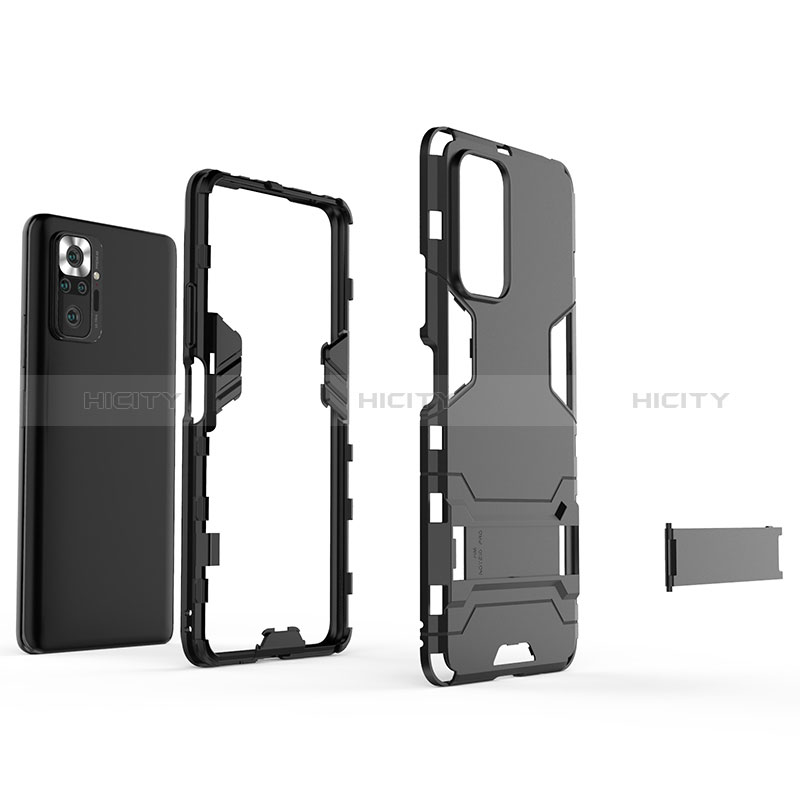 Coque Contour Silicone et Plastique Housse Etui Mat avec Support pour Xiaomi Redmi Note 10 Pro 4G Plus