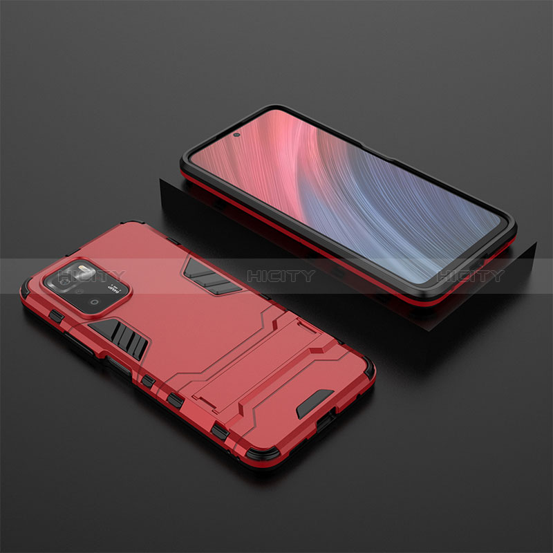 Coque Contour Silicone et Plastique Housse Etui Mat avec Support pour Xiaomi Redmi Note 10 Pro 5G Rouge Plus