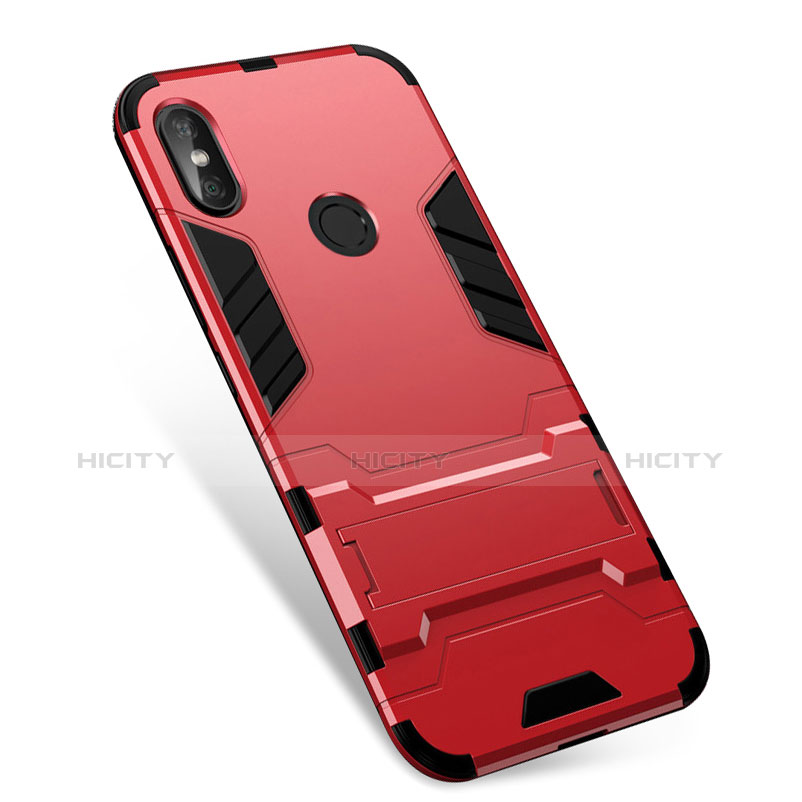 Coque Contour Silicone et Plastique Housse Etui Mat avec Support pour Xiaomi Redmi Note 5 AI Dual Camera Rouge Plus