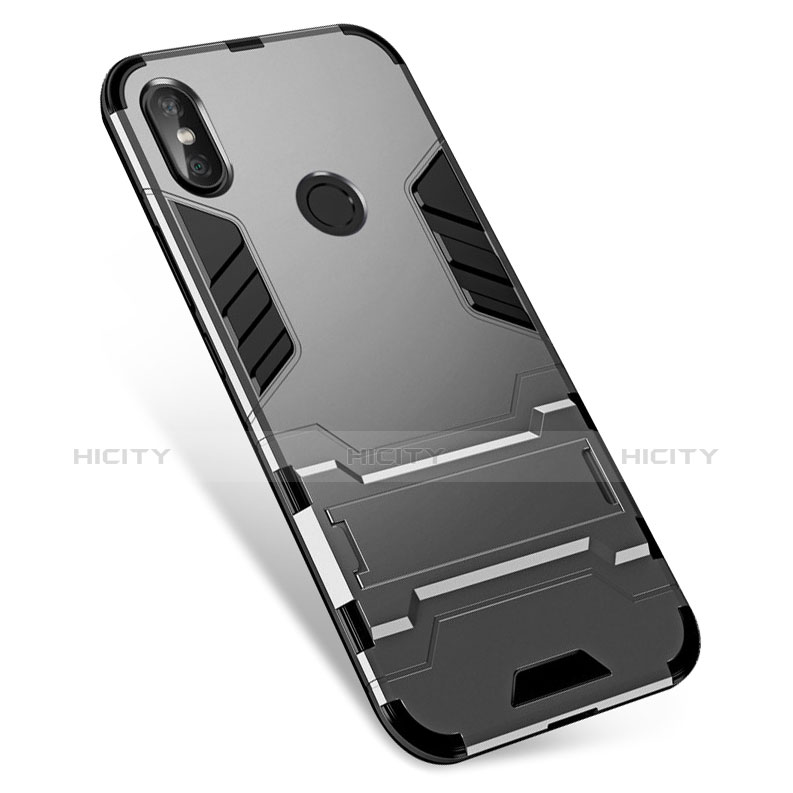 Coque Contour Silicone et Plastique Housse Etui Mat avec Support pour Xiaomi Redmi Note 5 Gris Plus