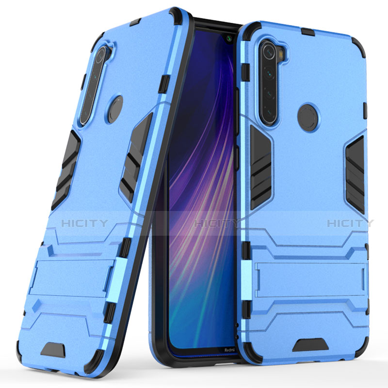 Coque Contour Silicone et Plastique Housse Etui Mat avec Support pour Xiaomi Redmi Note 8 (2021) Bleu Plus