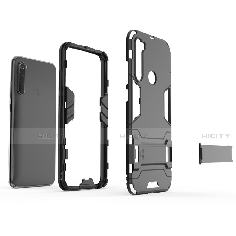 Coque Contour Silicone et Plastique Housse Etui Mat avec Support pour Xiaomi Redmi Note 8 (2021) Plus