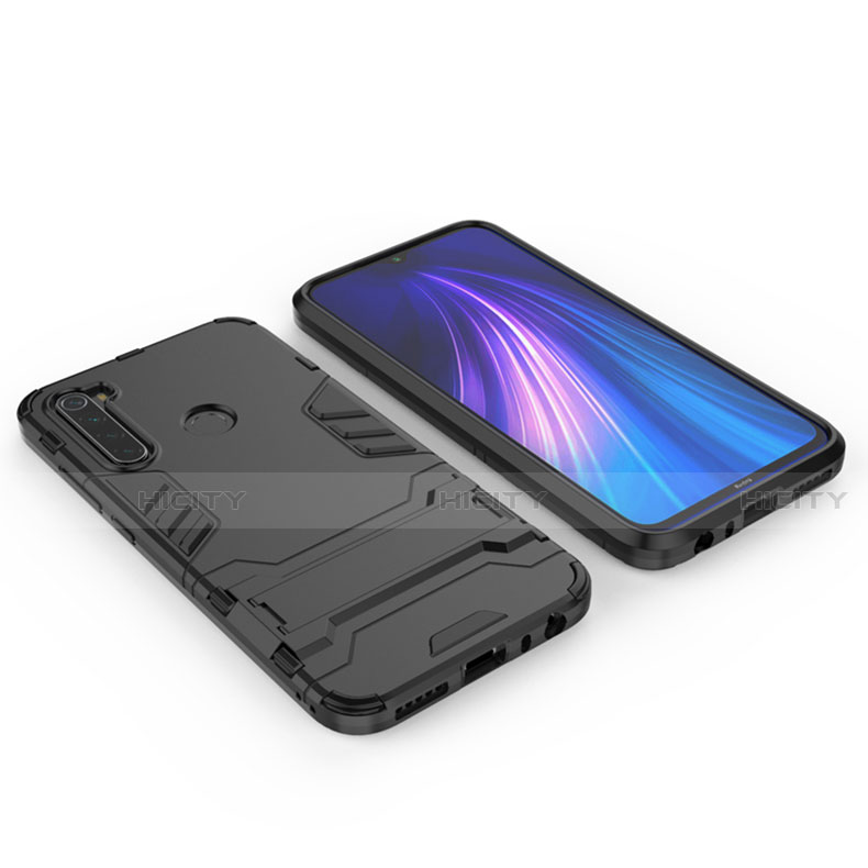 Coque Contour Silicone et Plastique Housse Etui Mat avec Support pour Xiaomi Redmi Note 8 (2021) Plus