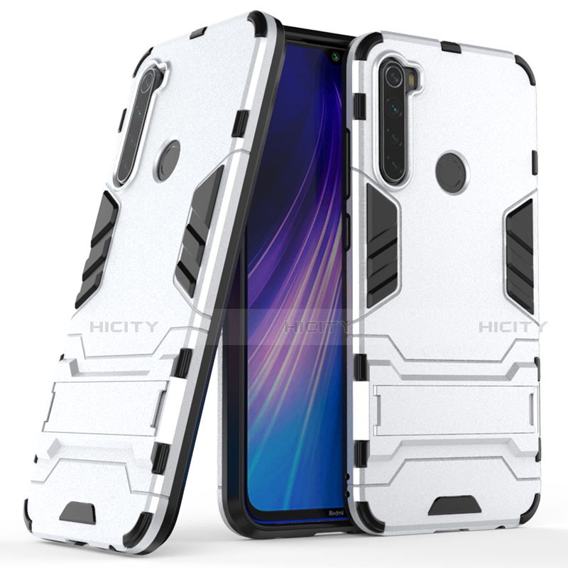 Coque Contour Silicone et Plastique Housse Etui Mat avec Support pour Xiaomi Redmi Note 8 (2021) Plus