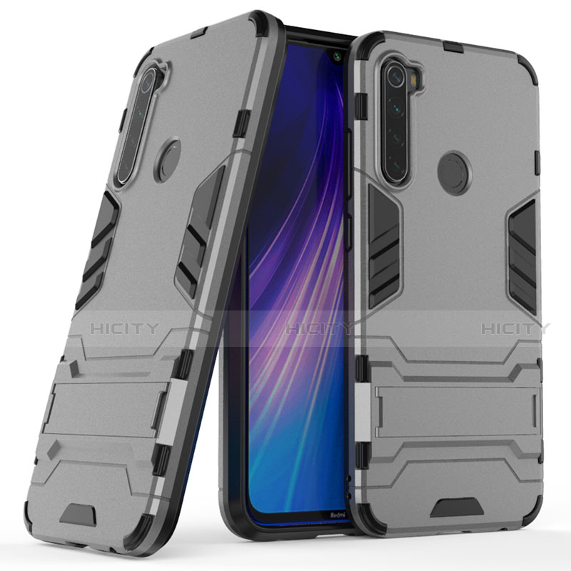 Coque Contour Silicone et Plastique Housse Etui Mat avec Support pour Xiaomi Redmi Note 8 (2021) Plus