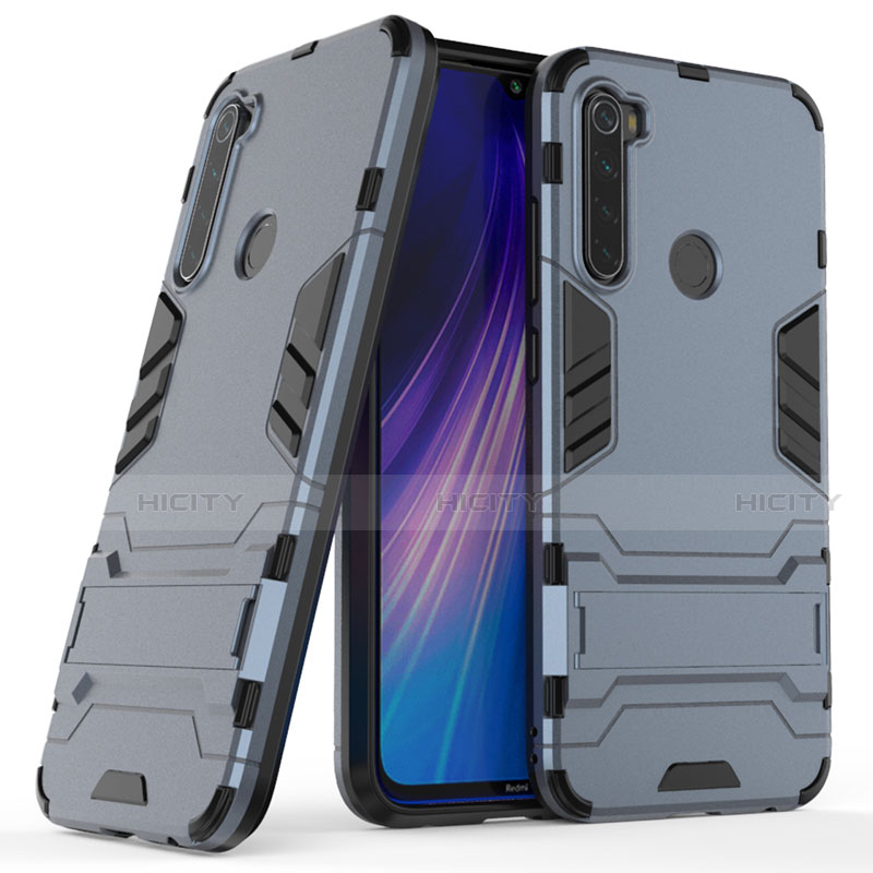 Coque Contour Silicone et Plastique Housse Etui Mat avec Support pour Xiaomi Redmi Note 8 Bleu Ciel Plus