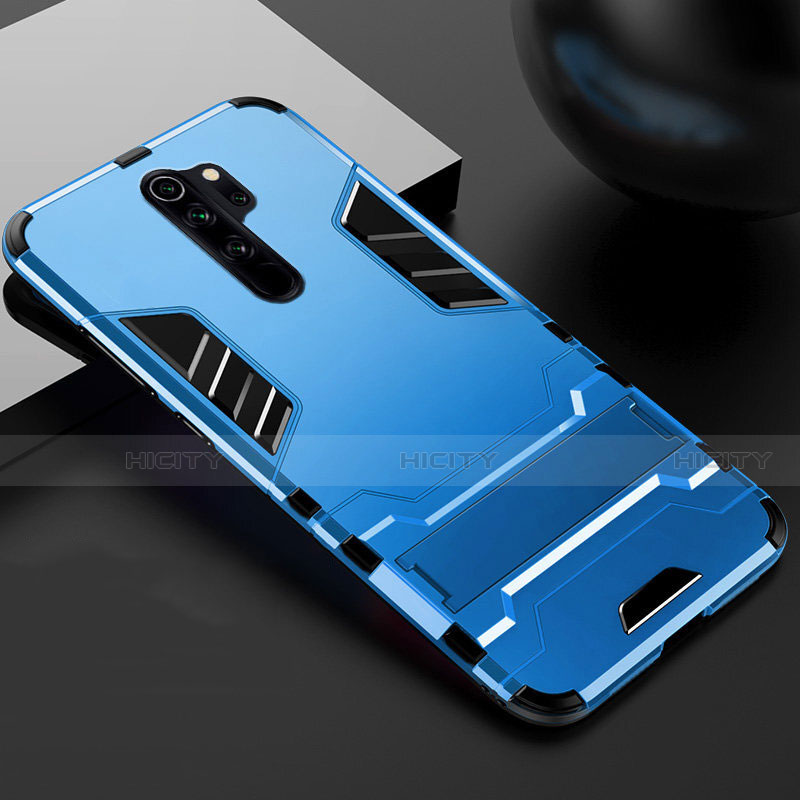 Coque Contour Silicone et Plastique Housse Etui Mat avec Support pour Xiaomi Redmi Note 8 Pro Bleu Ciel Plus