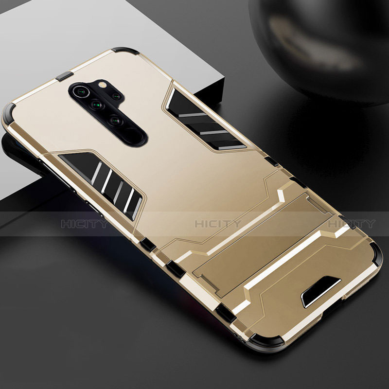 Coque Contour Silicone et Plastique Housse Etui Mat avec Support pour Xiaomi Redmi Note 8 Pro Or Plus