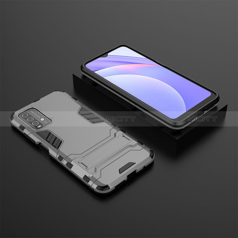 Coque Contour Silicone et Plastique Housse Etui Mat avec Support pour Xiaomi Redmi Note 9 4G Gris Plus