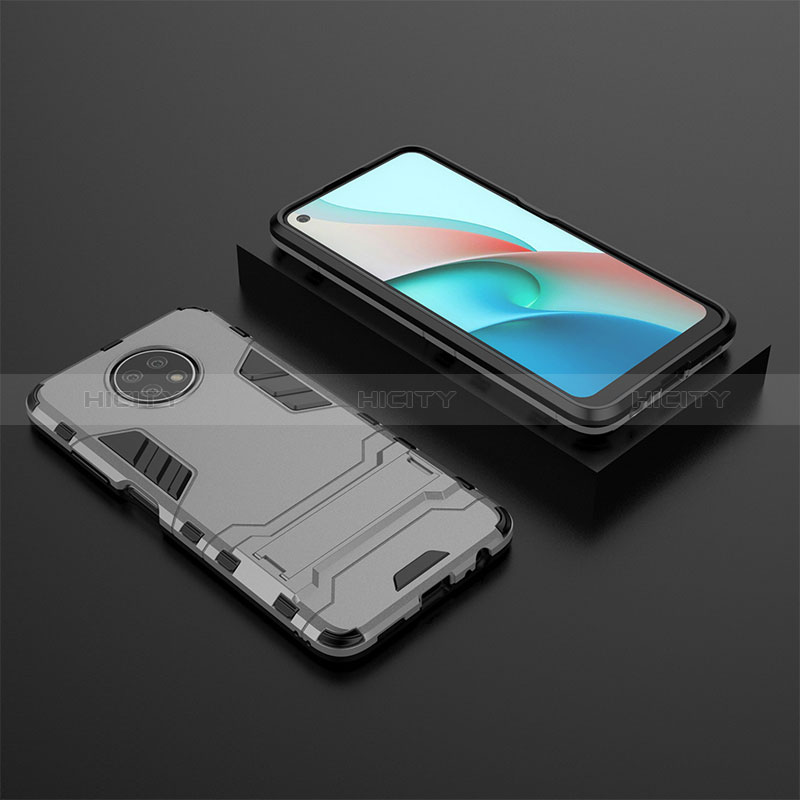 Coque Contour Silicone et Plastique Housse Etui Mat avec Support pour Xiaomi Redmi Note 9 5G Gris Plus