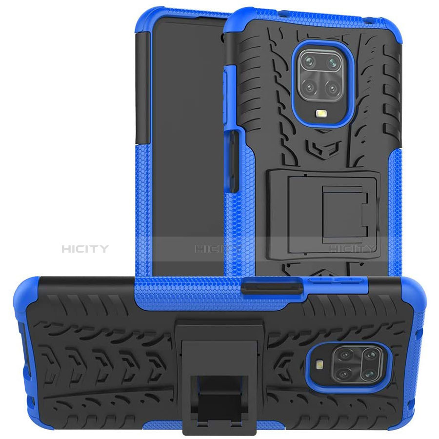 Coque Contour Silicone et Plastique Housse Etui Mat avec Support pour Xiaomi Redmi Note 9 Pro Bleu Plus