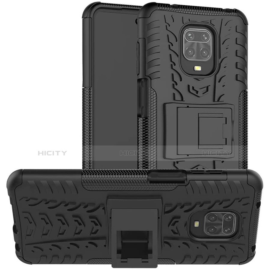 Coque Contour Silicone et Plastique Housse Etui Mat avec Support pour Xiaomi Redmi Note 9 Pro Max Noir Plus