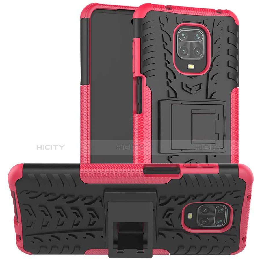 Coque Contour Silicone et Plastique Housse Etui Mat avec Support pour Xiaomi Redmi Note 9 Pro Max Rose Plus