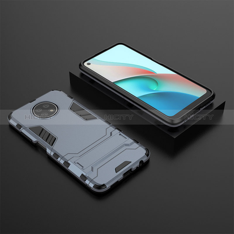 Coque Contour Silicone et Plastique Housse Etui Mat avec Support pour Xiaomi Redmi Note 9T 5G Bleu Plus