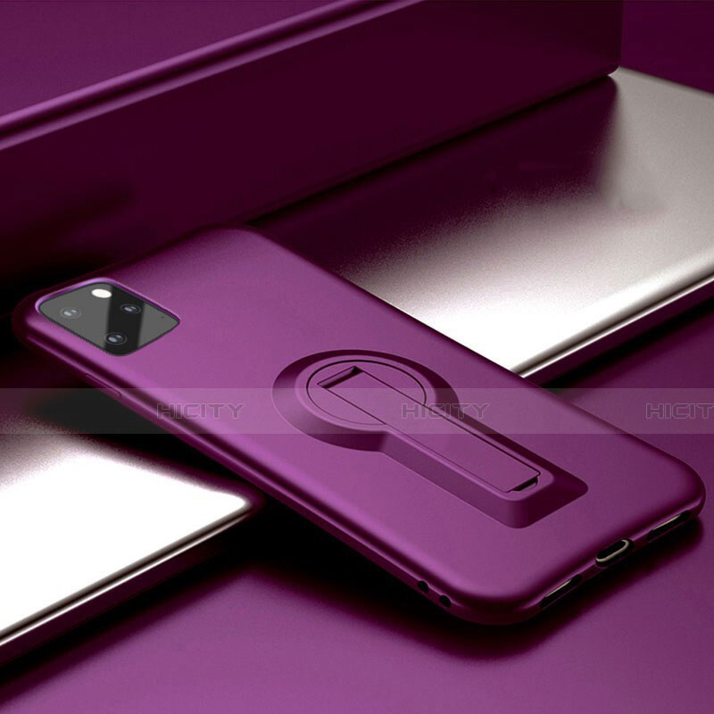 Coque Contour Silicone et Plastique Housse Etui Mat avec Support R01 pour Apple iPhone 11 Pro Violet Plus