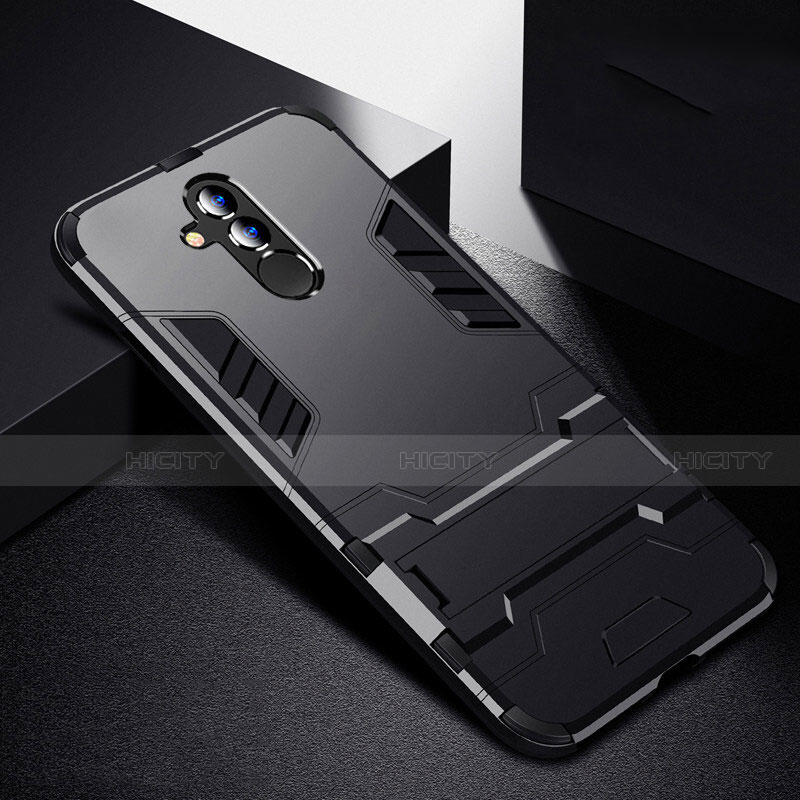 Coque Contour Silicone et Plastique Housse Etui Mat avec Support R01 pour Huawei Mate 20 Lite Noir Plus