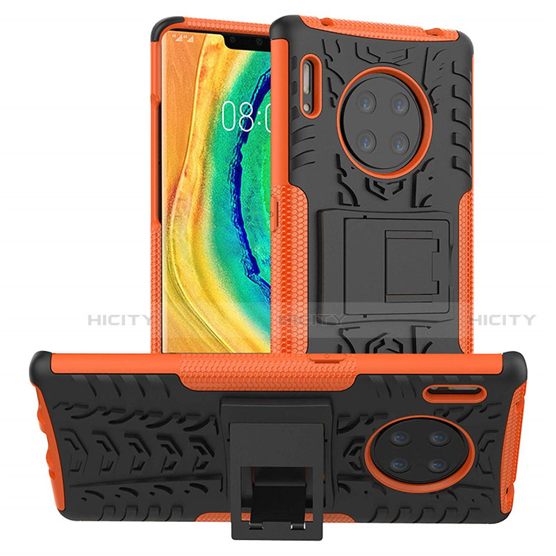 Coque Contour Silicone et Plastique Housse Etui Mat avec Support R01 pour Huawei Mate 30 5G Orange Plus