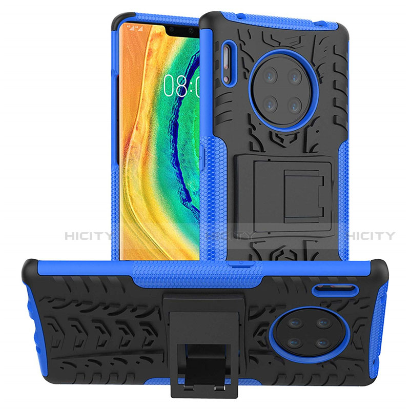 Coque Contour Silicone et Plastique Housse Etui Mat avec Support R01 pour Huawei Mate 30 Bleu Plus