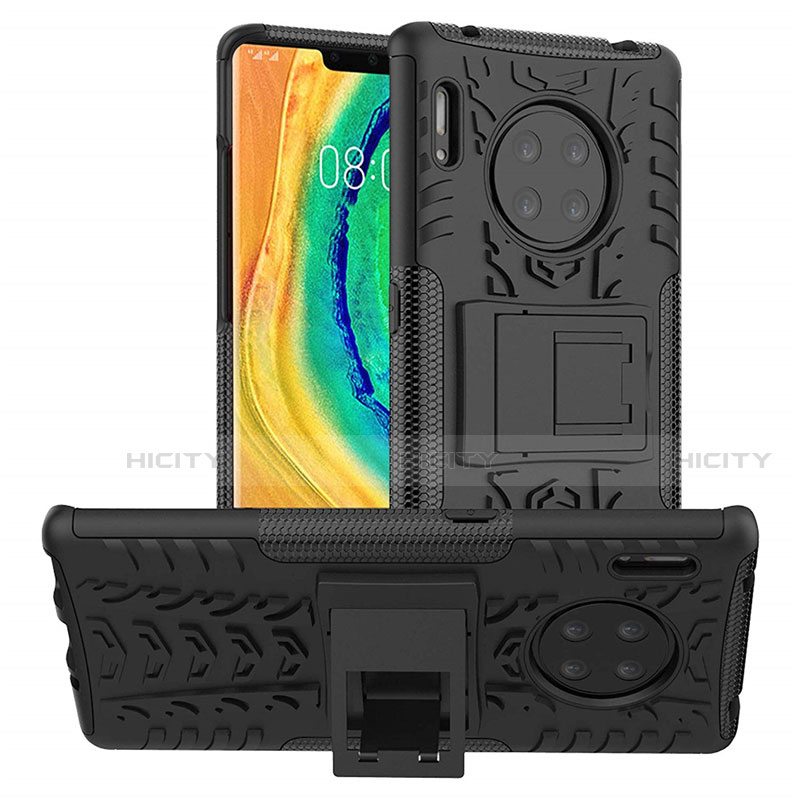 Coque Contour Silicone et Plastique Housse Etui Mat avec Support R01 pour Huawei Mate 30 Pro 5G Noir Plus