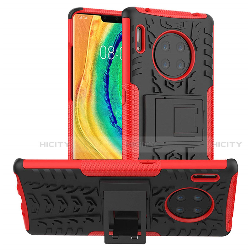 Coque Contour Silicone et Plastique Housse Etui Mat avec Support R01 pour Huawei Mate 30 Pro 5G Rouge Plus