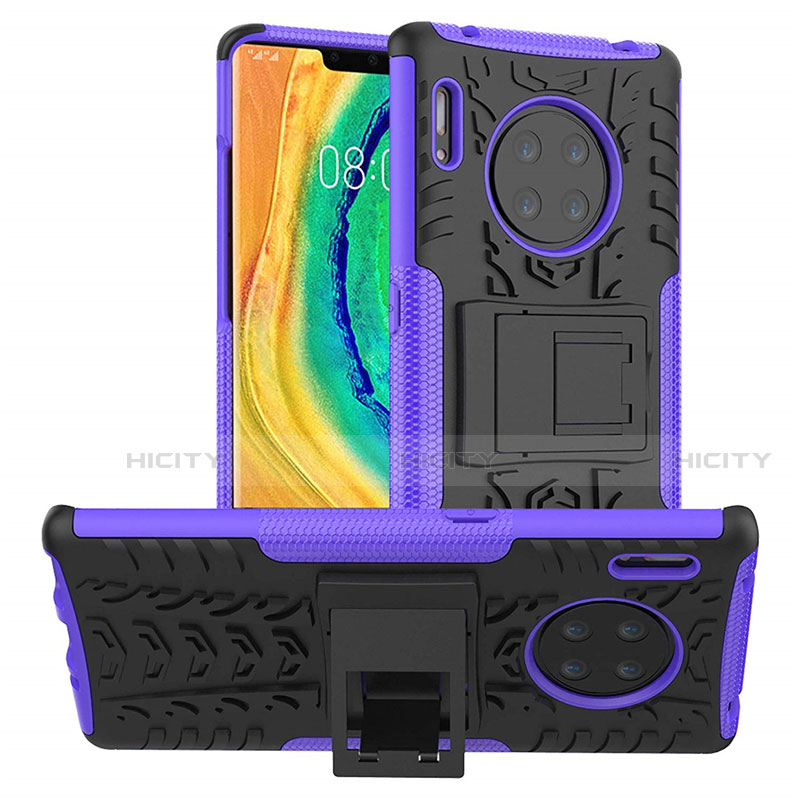 Coque Contour Silicone et Plastique Housse Etui Mat avec Support R01 pour Huawei Mate 30 Violet Plus