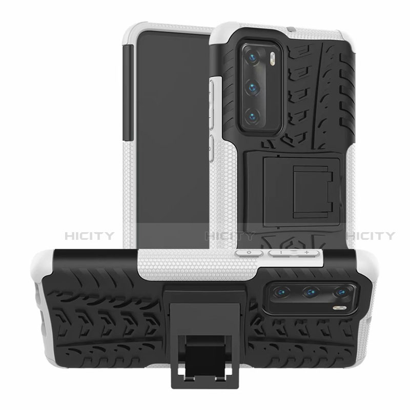 Coque Contour Silicone et Plastique Housse Etui Mat avec Support R01 pour Huawei P40 Argent Plus