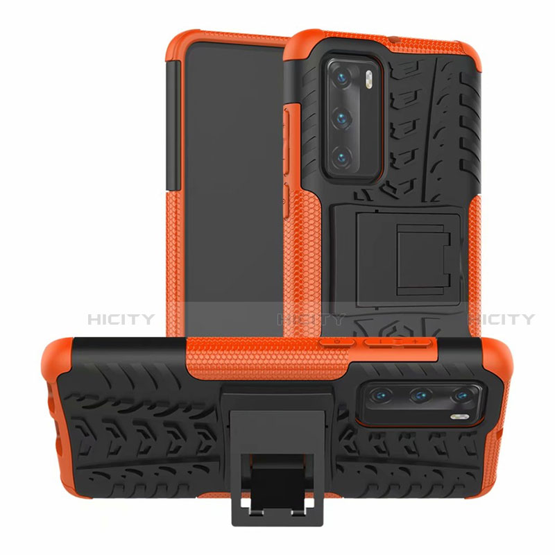 Coque Contour Silicone et Plastique Housse Etui Mat avec Support R01 pour Huawei P40 Orange Plus