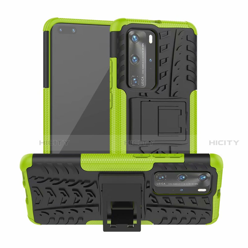 Coque Contour Silicone et Plastique Housse Etui Mat avec Support R01 pour Huawei P40 Pro Vert Plus