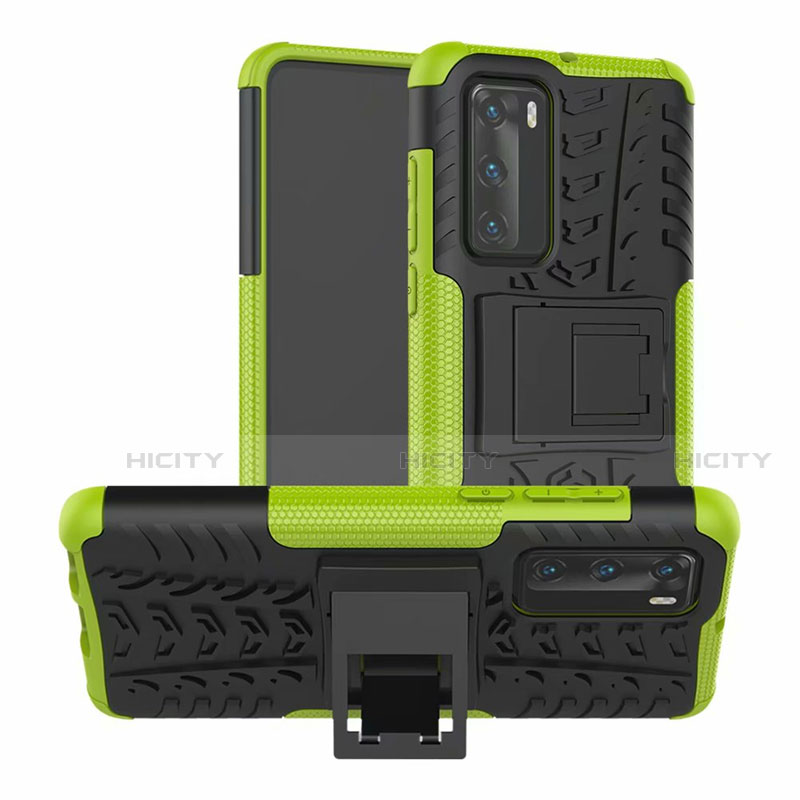 Coque Contour Silicone et Plastique Housse Etui Mat avec Support R01 pour Huawei P40 Vert Plus