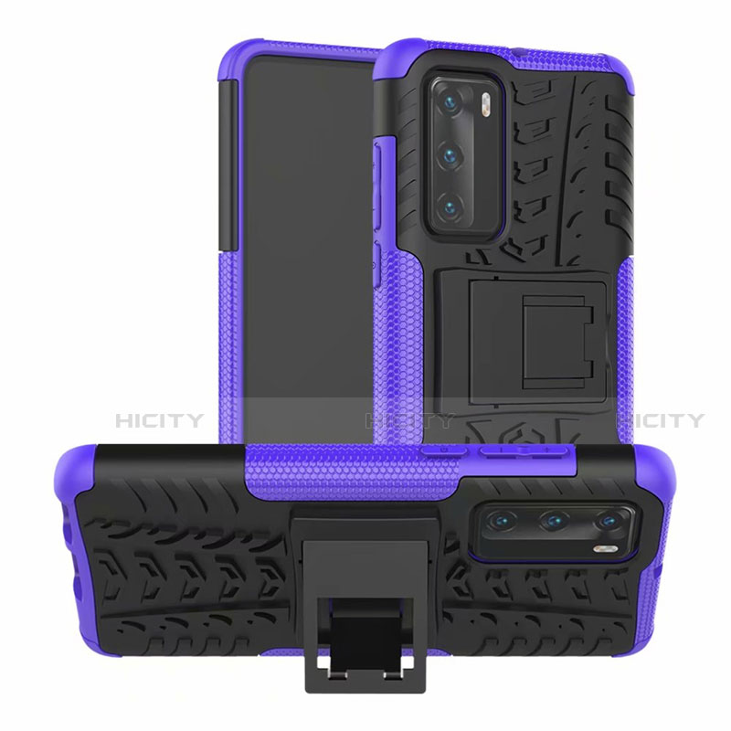 Coque Contour Silicone et Plastique Housse Etui Mat avec Support R01 pour Huawei P40 Violet Plus