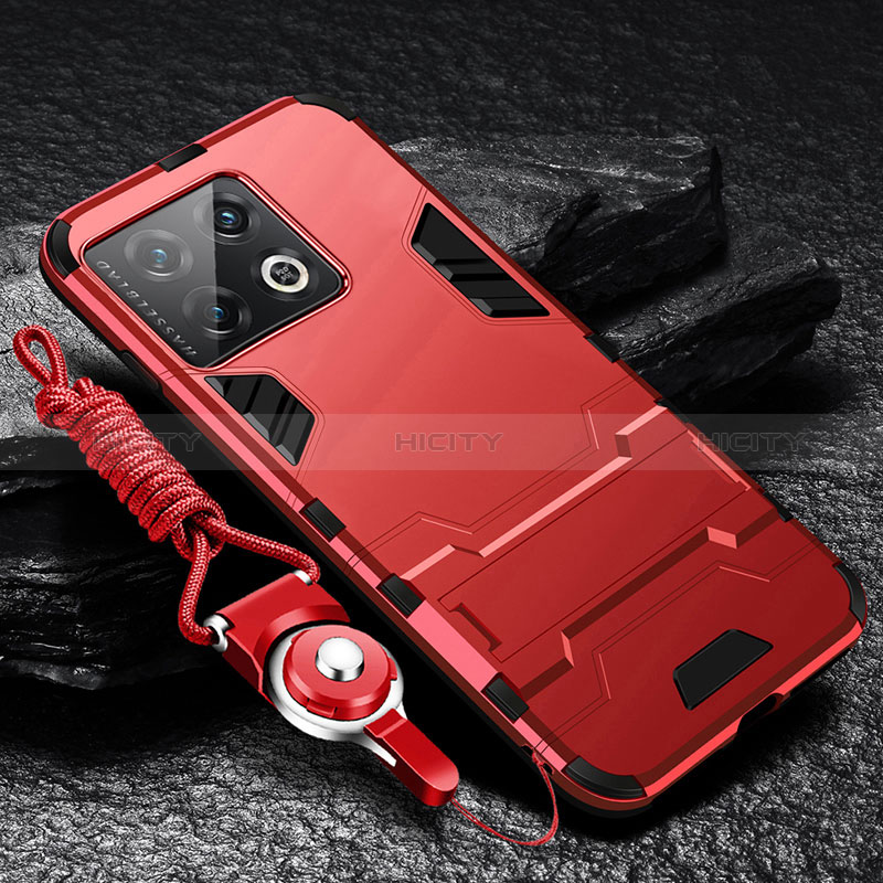 Coque Contour Silicone et Plastique Housse Etui Mat avec Support R01 pour OnePlus 10 Pro 5G Rouge Plus