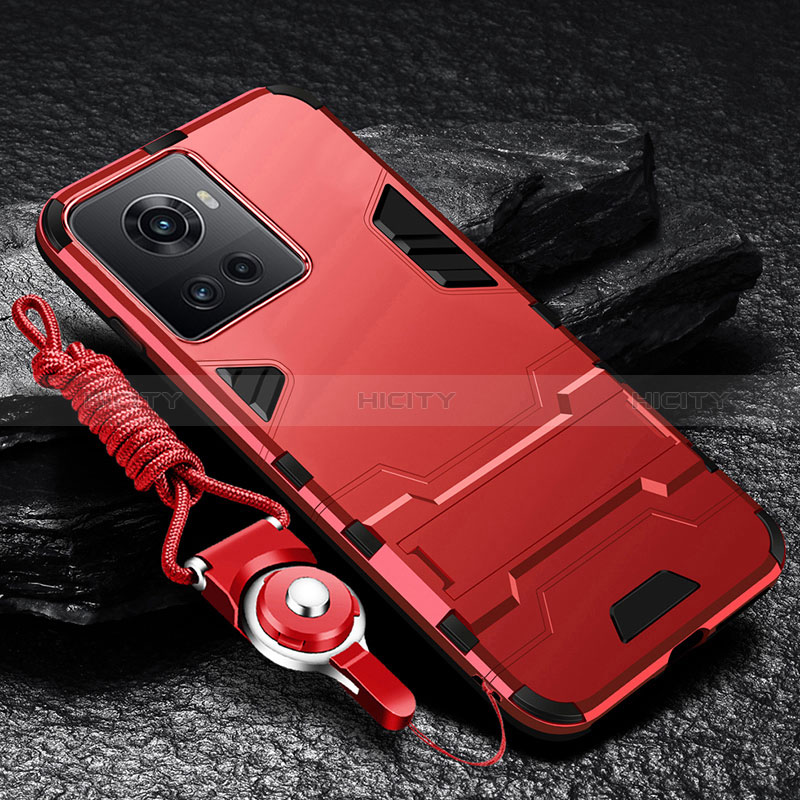 Coque Contour Silicone et Plastique Housse Etui Mat avec Support R01 pour OnePlus 10R 5G Rouge Plus