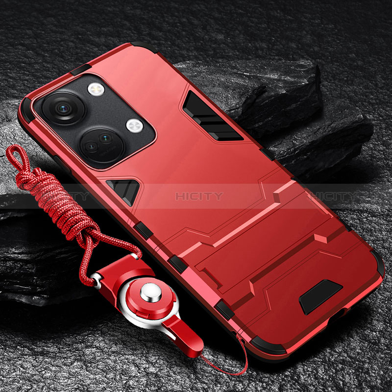 Coque Contour Silicone et Plastique Housse Etui Mat avec Support R01 pour OnePlus Nord 3 5G Rouge Plus