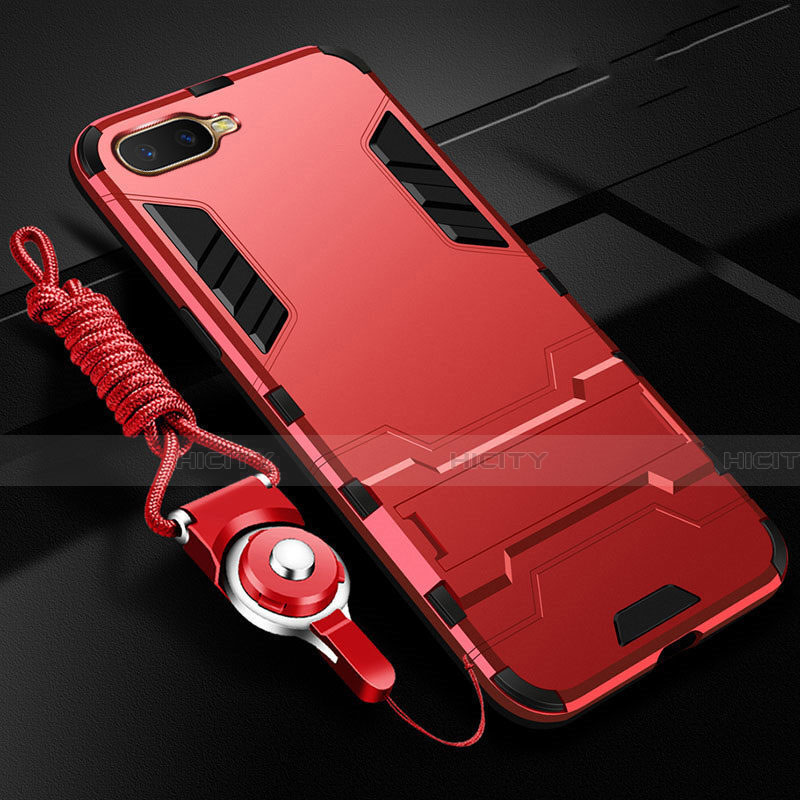 Coque Contour Silicone et Plastique Housse Etui Mat avec Support R01 pour Oppo K1 Rouge Plus