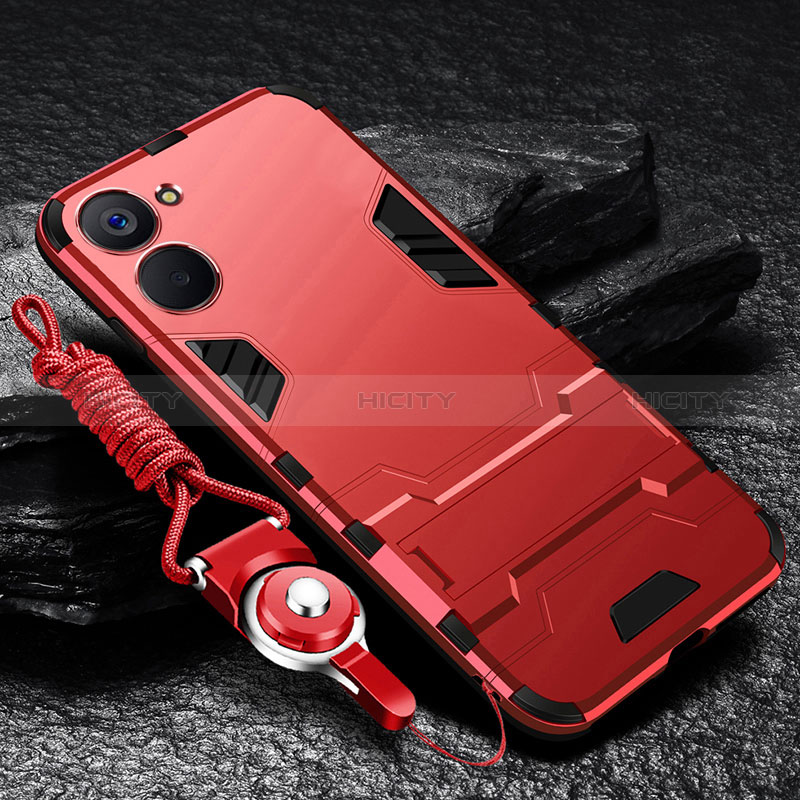 Coque Contour Silicone et Plastique Housse Etui Mat avec Support R01 pour Realme Q5x 5G Rouge Plus