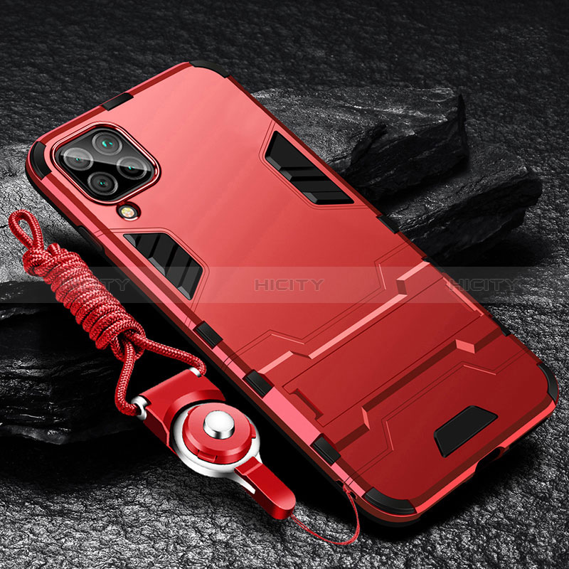 Coque Contour Silicone et Plastique Housse Etui Mat avec Support R01 pour Samsung Galaxy A12 5G Rouge Plus