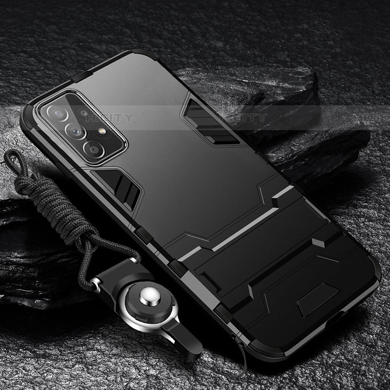 Coque Contour Silicone et Plastique Housse Etui Mat avec Support R01 pour Samsung Galaxy A53 5G Noir Plus