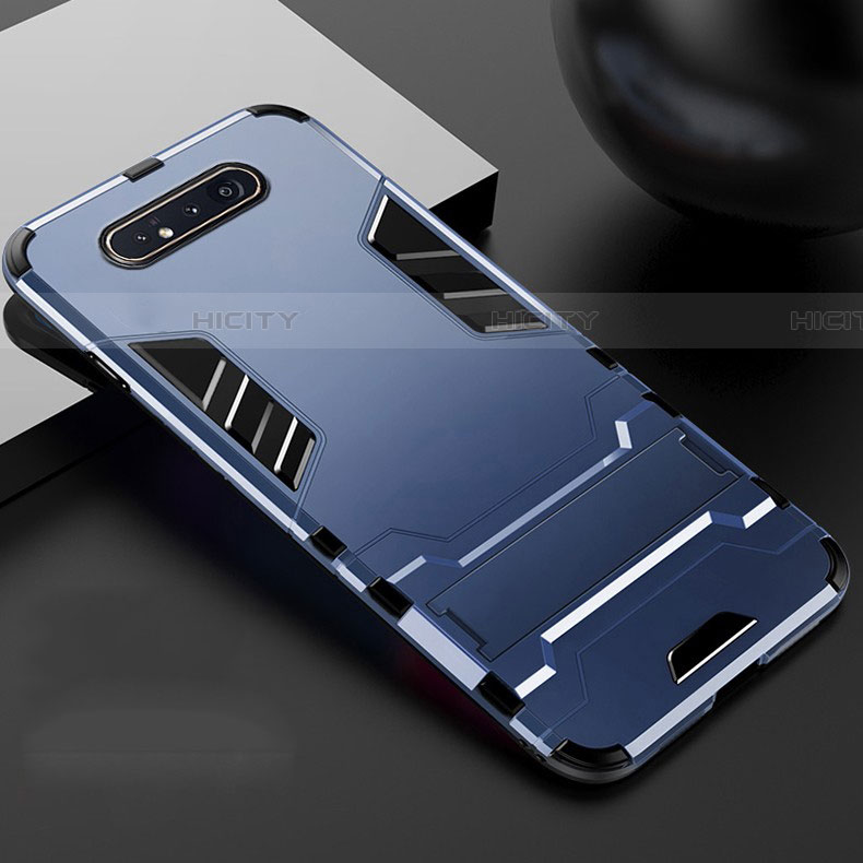 Coque Contour Silicone et Plastique Housse Etui Mat avec Support R01 pour Samsung Galaxy A80 Bleu Plus