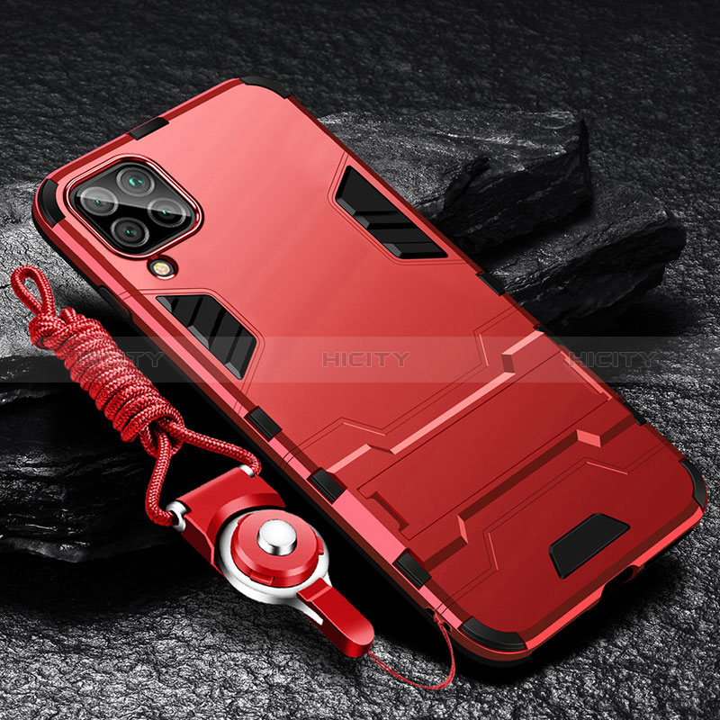 Coque Contour Silicone et Plastique Housse Etui Mat avec Support R01 pour Samsung Galaxy F12 Rouge Plus