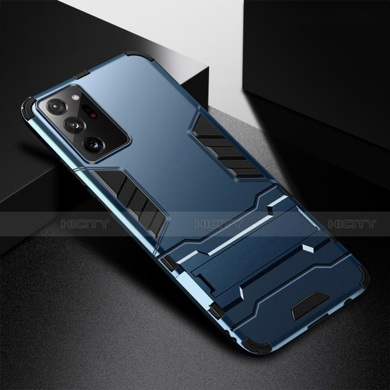 Coque Contour Silicone et Plastique Housse Etui Mat avec Support R01 pour Samsung Galaxy Note 20 Ultra 5G Bleu Plus