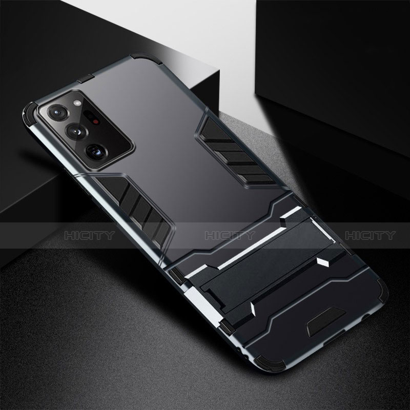 Coque Contour Silicone et Plastique Housse Etui Mat avec Support R01 pour Samsung Galaxy Note 20 Ultra 5G Noir Plus