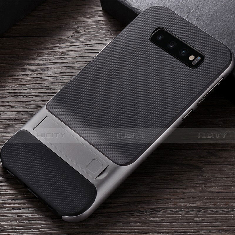 Coque Contour Silicone et Plastique Housse Etui Mat avec Support R01 pour Samsung Galaxy S10 Plus